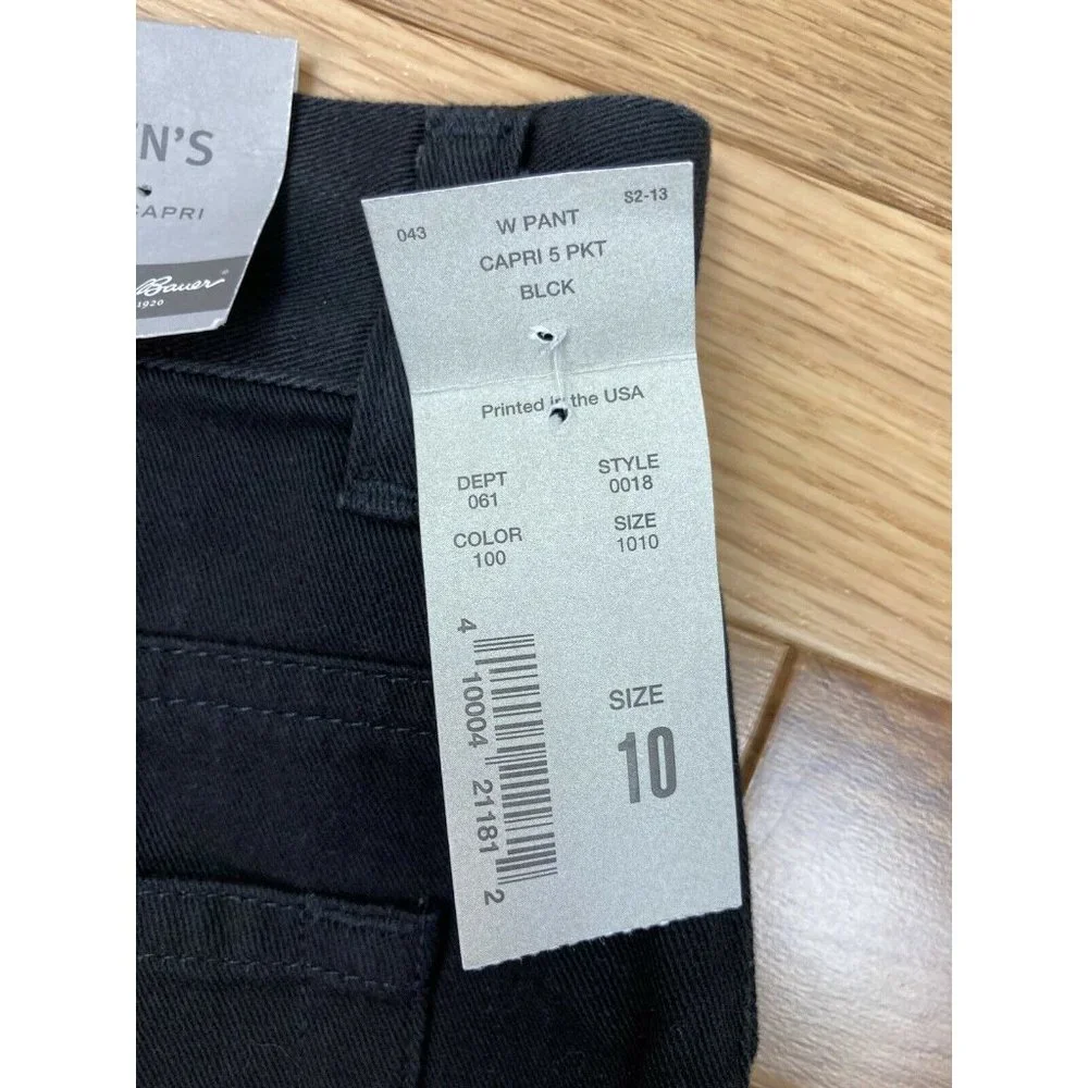 *New Eddie Bauer Capri Jean Pant Womens 10 Black 5 Pocket Casual Tapered Leg
